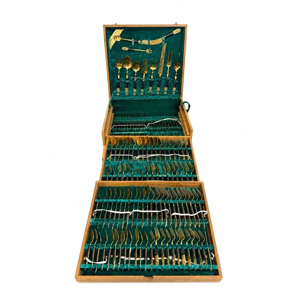 MID-CENTURY THAILAND BRONZE SIAM FLATWARE SILVERWARE SET 140+ PC BOX